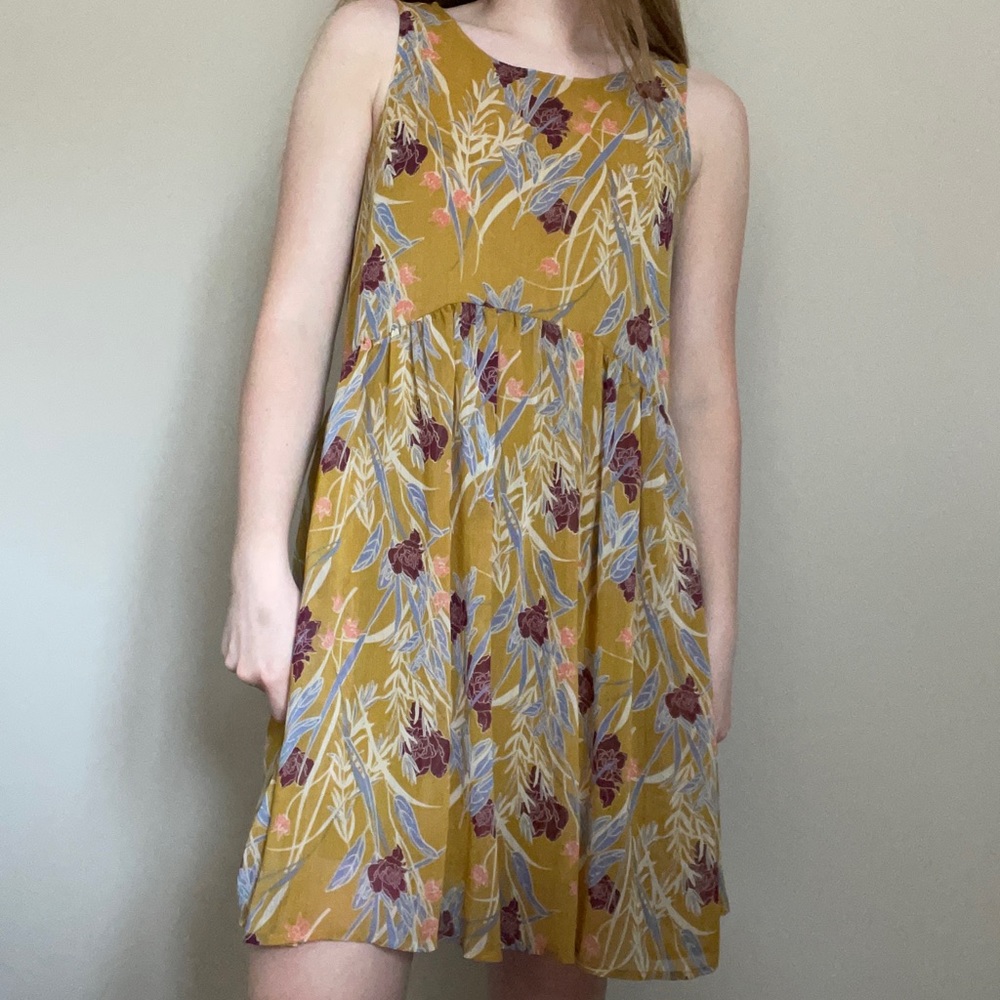 Mustard Yellow floral dress with keyhole back
